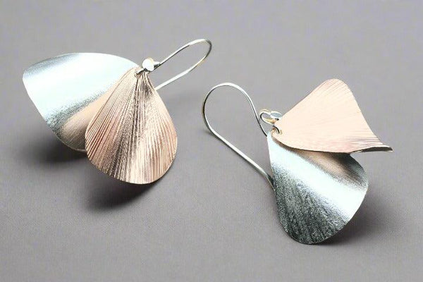 Zebrina 2 drop curved earring - silver & rose gold - Makers & Providers