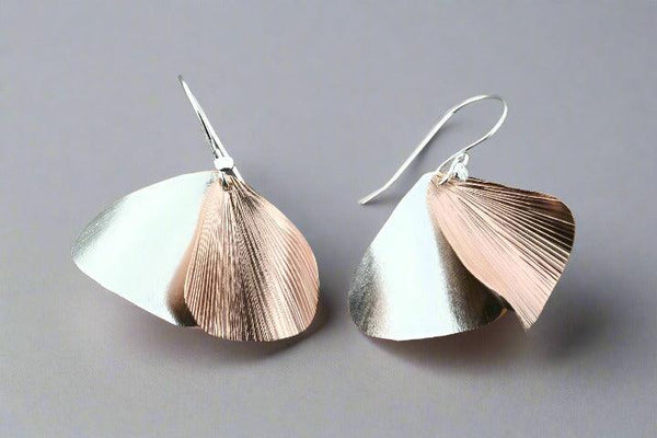 Zebrina 2 drop curved earring - silver & rose gold - Makers & Providers