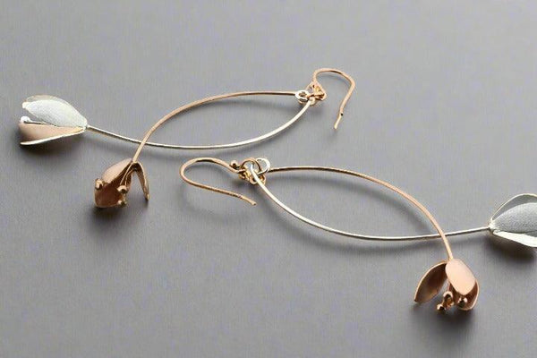 2 flower drop earring - silver & rose gold - Makers & Providers