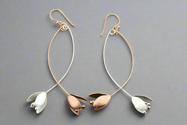 2 flower drop earring - silver & rose gold - Makers & Providers