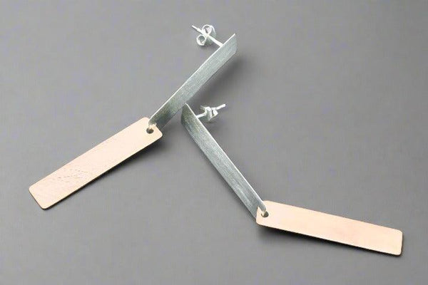 2 x rec long drop earring - silver & rose gold - Makers & Providers