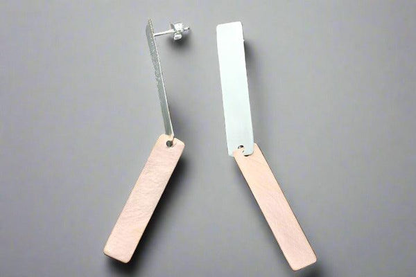 2 x rec long drop earring - silver & rose gold - Makers & Providers