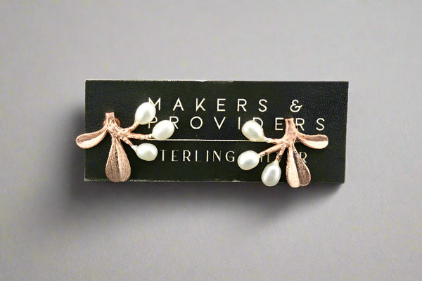 Snowberry pearl studs - rose gold over silver