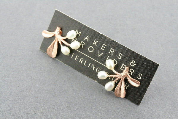 Snowberry pearl studs - rose gold over silver