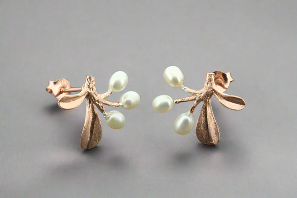 Snowberry pearl studs - rose gold over silver
