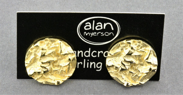Elephant Skin Disc Stud – 22Kt Gold over Silver