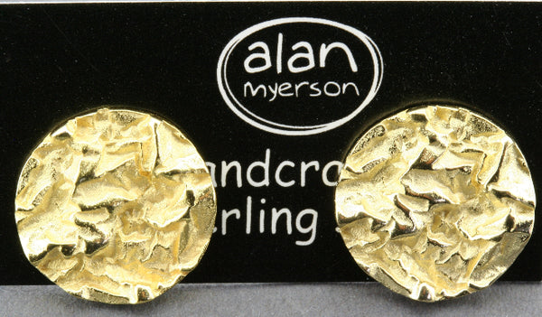 Elephant Skin Disc Stud – 22Kt Gold over Silver
