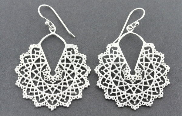 Binche lace fan earring - sterling silver