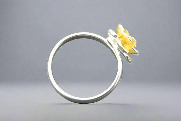 Peony ring- adjustable - silver & gold - Makers & Providers