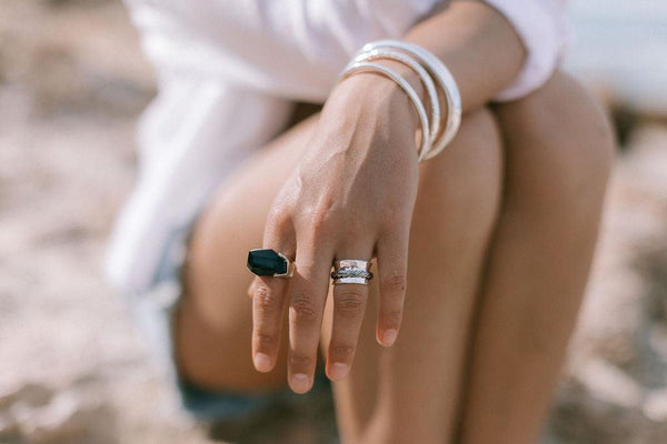 large faceted onyx ring - sterling silver - Makers & Providers