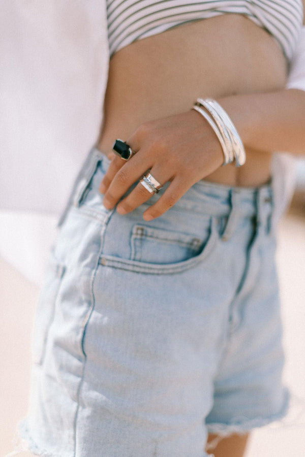 circular battered tubular bangle - sterling silver - Makers & Providers