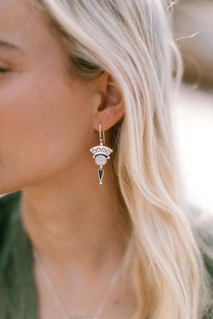 silver aztec drop earring with moonstone - Makers & Providers