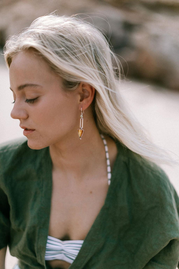 stone arrow amber earrings - sterling silver - Makers & Providers