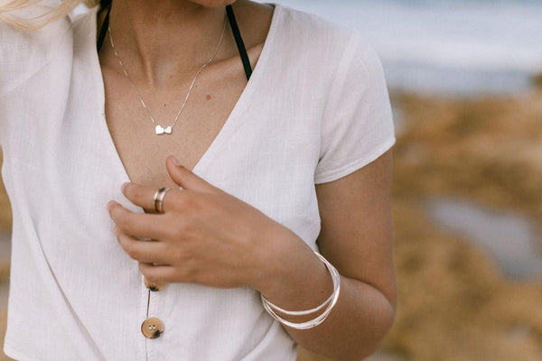 Double heart necklace - sterling silver