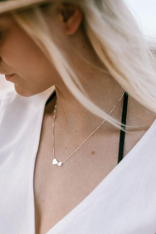 Double heart necklace - sterling silver