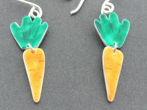 silver and enamel carrot earring