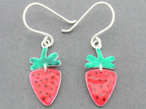 silver and enamel strawberry earrings