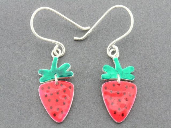 silver and enamel strawberry earrings