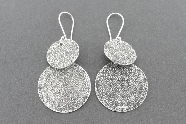 2 x disc bubble drop earring - fine silver