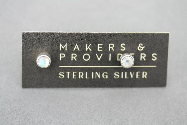 4mm silver stud - moonstone