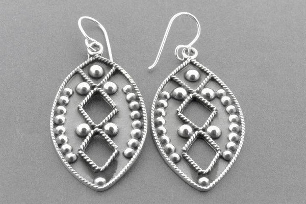 Almond tribal earring -1 - sterling silver