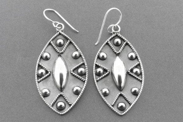 Almond tribal earring - 2 - sterling silver