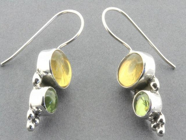 amber and citrine silver drop earrings