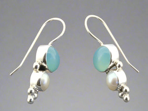 blue chalcedony and pearl earring - silver