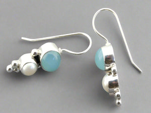 blue chalcedony and pearl earring - silver