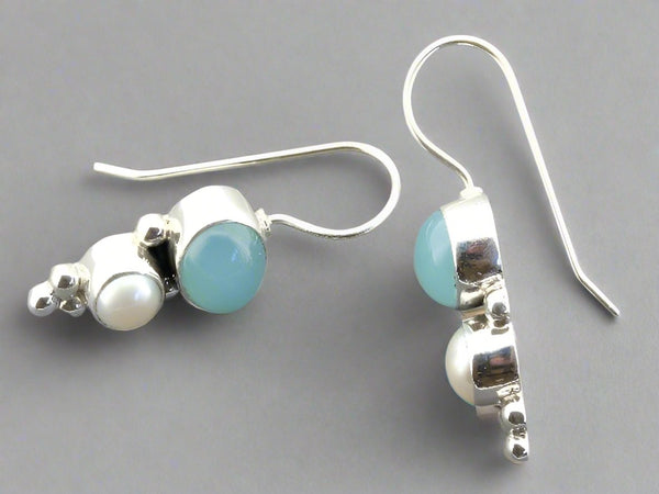blue chalcedony and pearl earring - silver