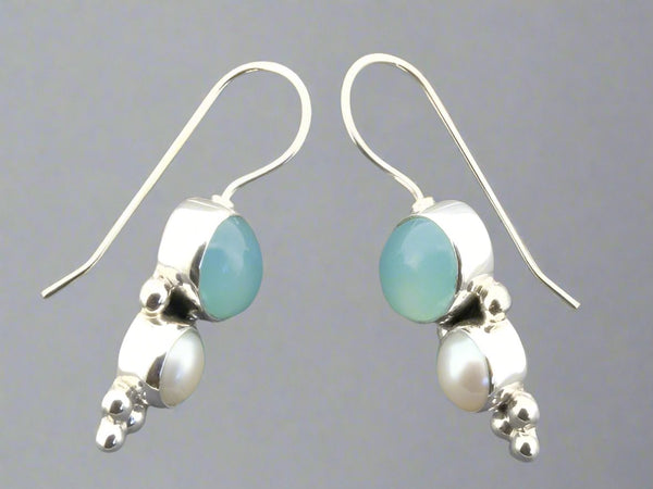 blue chalcedony and pearl earring - silver