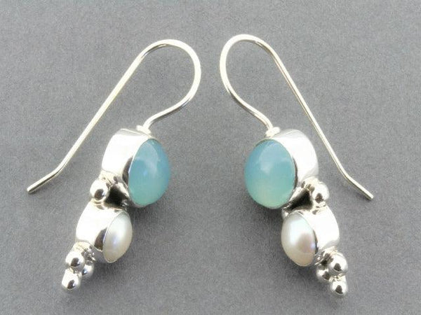 blue chalcedony and pearl earring - silver