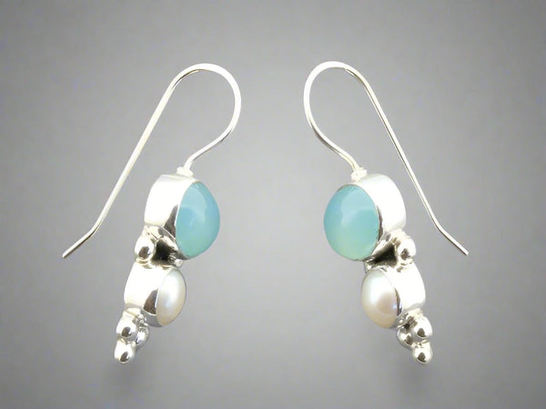 blue chalcedony and pearl earring - silver