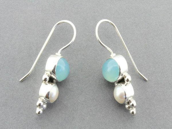 blue chalcedony and pearl earring - silver