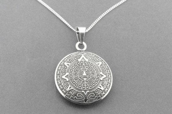 Curved Mayan Calendar Pendant necklace - double sided - sterling silver