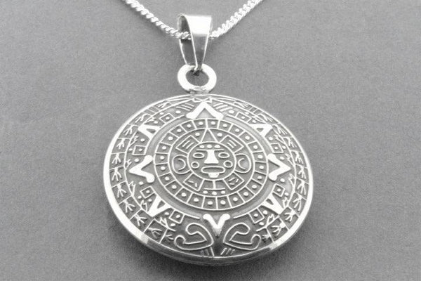 Curved Mayan Calendar Pendant necklace - double sided - sterling silver
