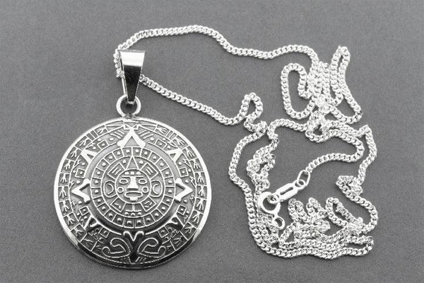 Curved Mayan Calendar pendant necklace - sterling silver