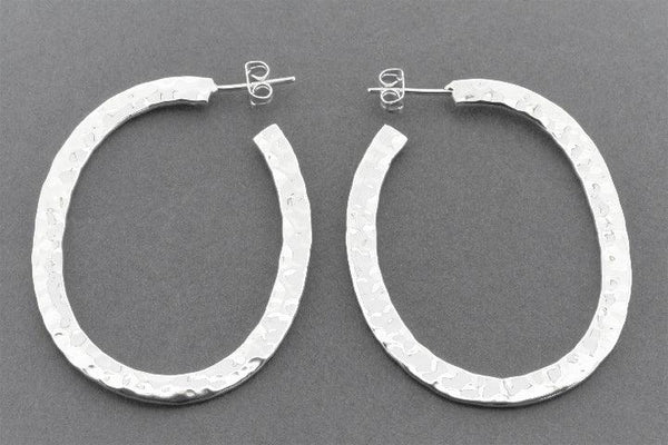 Oval hammered flattened hoops - sterling silver - Makers & Providers