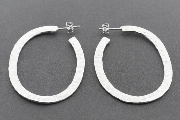 Oval hammered flattened hoops - sterling silver