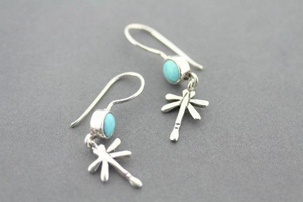 Dragonfly silver earring with turquoise