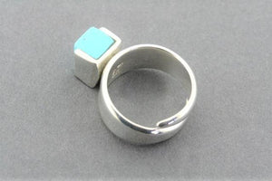 Adjustable silver block ring - turquoise - Makers & Providers