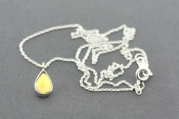 Amber teardrop silver pendant necklace