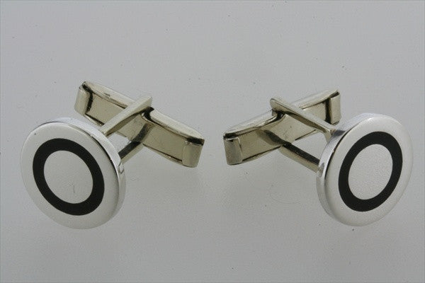 Round Sterling Silver Black Ringed Cufflinks - Makers & Providers