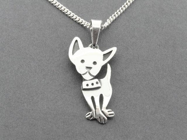 chihuahua pendant on 55 cm link chain - sterling silver