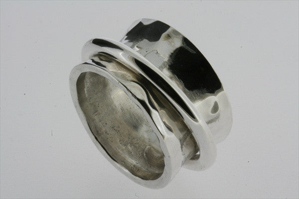 concave battered band with ring - sterling silver
