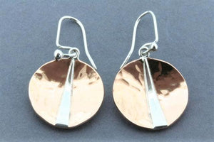 concave battered copper circle w silver wedge earring - Makers & Providers