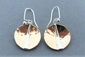 concave battered copper circle w silver wedge earring - Makers & Providers