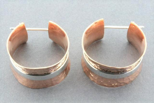 concave battered copper hoop with silver band - Makers & Providers