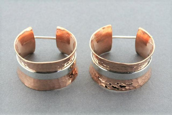concave battered copper hoop with silver band - Makers & Providers