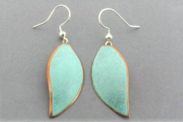 copper patina leaf earring